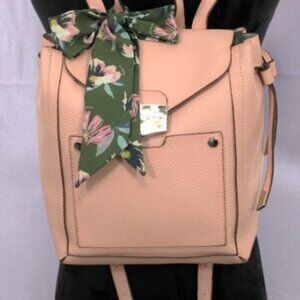 Steve Madden Blush Pink Faux Leather Backpack with Floral Scarf Accent